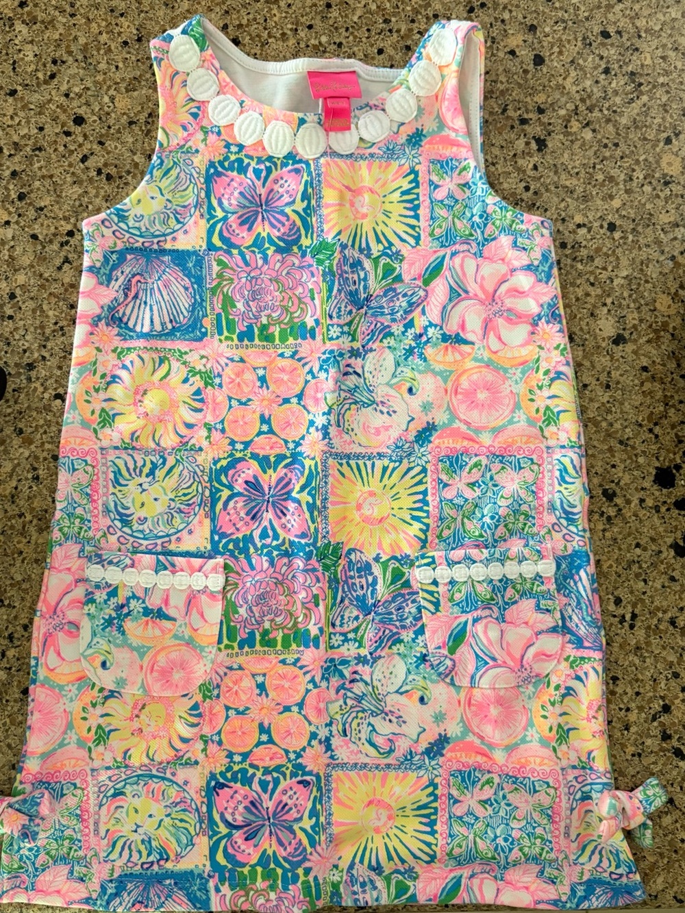 Lilly Pulitzer Pink Blue Multi Floral Tile Shift Dress